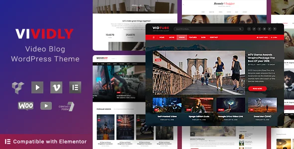 Vividly - Video Blog WordPress Theme WordPress theme homepage layout for a elementor magazine website