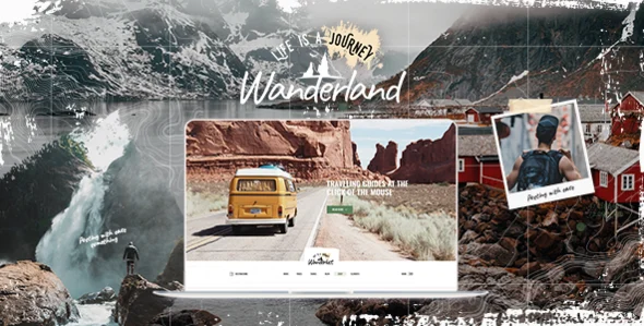 Wanderland - Travel Blog WordPress Theme WordPress theme homepage layout for a adventure magazine website
