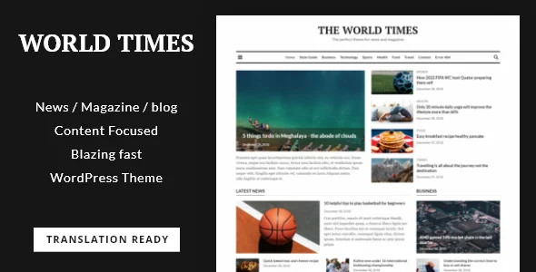 World Times - Newspaper & Magazine Style WordPress Theme WordPress theme homepage layout for a blog magazine website
