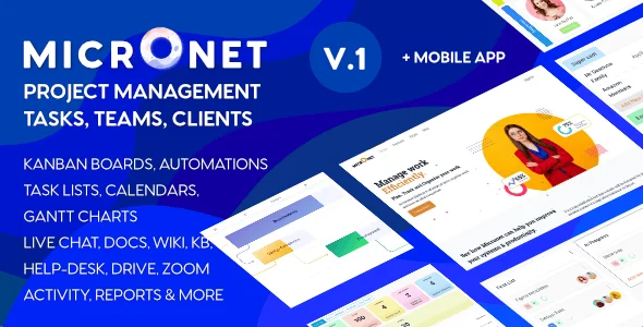Micronet Work Management WordPress Theme — homepage layout