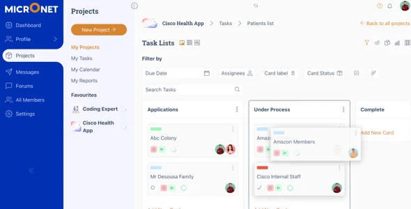Micronet Work Management WordPress Theme — content section layout