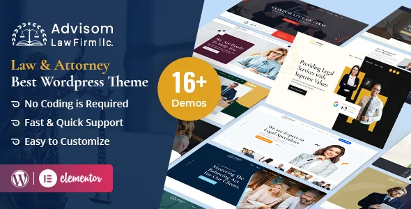 Advisom – Attorney Lawyer WordPress Theme WordPress theme homepage layout for a advocate corporate website