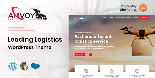 Anvoy -  Logistics WordPress Theme WordPress theme homepage layout for a cargo corporate website
