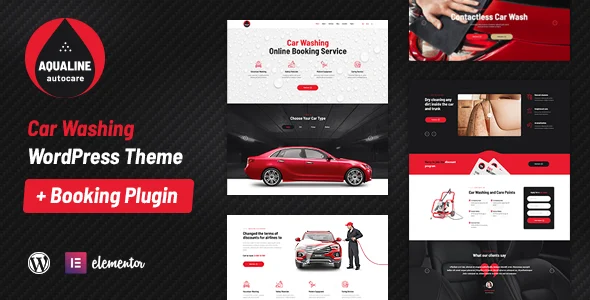 Aqualine - Car Washing Service with Booking System WordPress Theme WordPress theme homepage layout for a auto care corporate website
