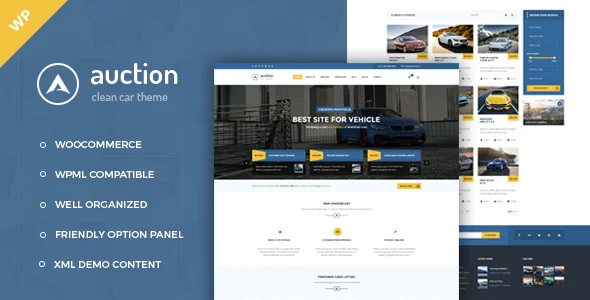 Auction - Car Dealer WooCommerce WordPress Theme WordPress theme homepage layout for a auto corporate website