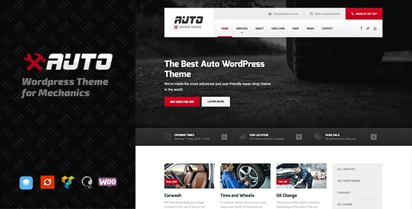 Auto — WordPress theme for Mechanics, Car Dealers, and Repair Shops WordPress theme homepage layout for a auto center corporate website
