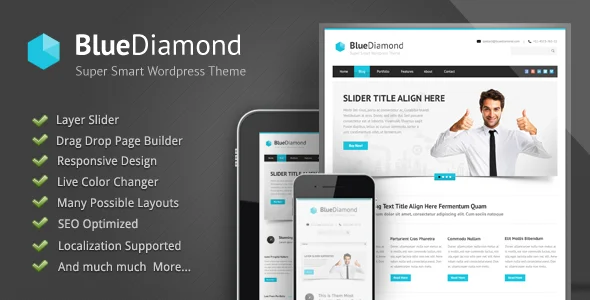 Blue Diamond - Responsive Corporate WordPress WordPress theme homepage layout for a agency corporate website