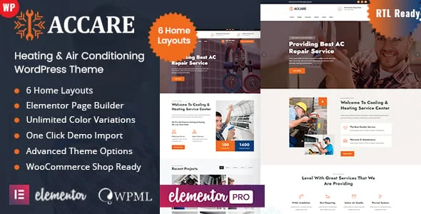 Accare - Air Conditioning WordPress Theme — homepage layout