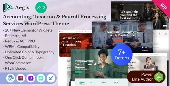 Aegis – Accounting, Taxation & Payroll Services WordPress Theme — homepage layout