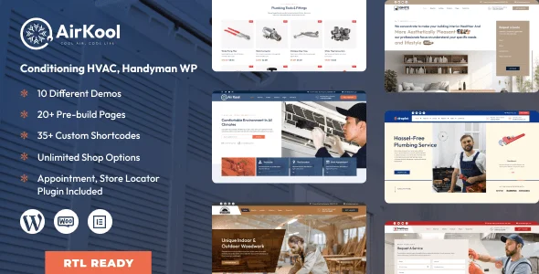 Air Kool - Conditioning HVAC, Handyman WordPress — homepage layout