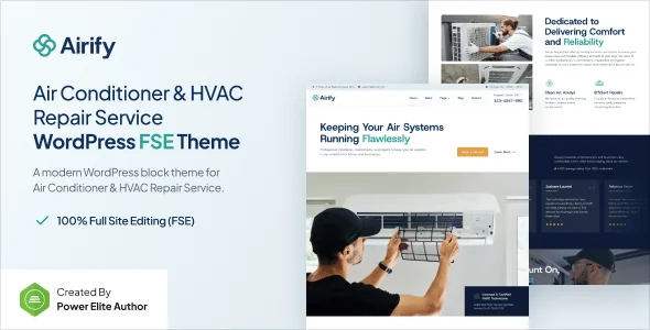 Airify – HVAC Repair Service Gutenverse FSE WordPress Block Theme — homepage layout