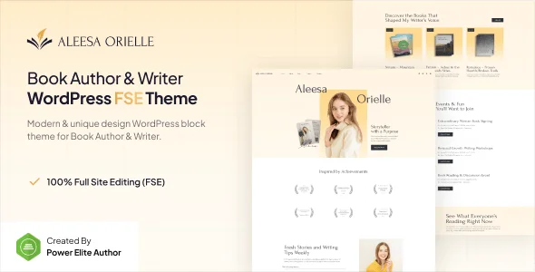 Aleesa – Book Author & Writer Gutenverse FSE WordPress Block Theme — homepage layout