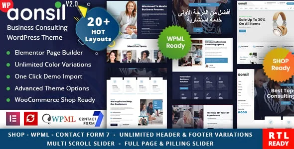 Aonsil - Corporate Consulting WordPress Theme — homepage layout