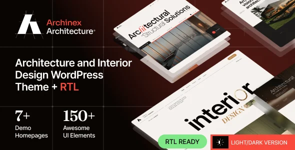 Archinex – Modern Architecture & Interior Design WordPress Theme WordPress theme homepage layout for a architect theme business website