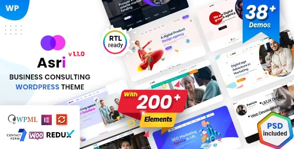 Asri - Multi-Purpose Elementor WordPress Theme — homepage layout