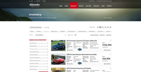 Automotive Car Dealership Business WordPress Theme — interior page design