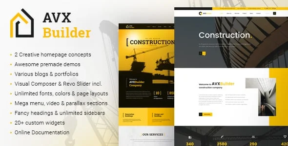 AVXBuilder - Construction Business WordPress Theme — homepage layout