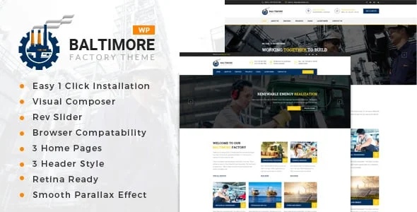 Baltimore - Industrial Business WordPress Theme — homepage layout