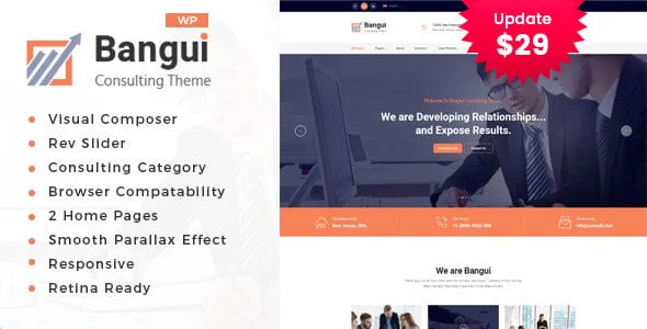 Bangui - Business Consulting WordPress theme — homepage layout