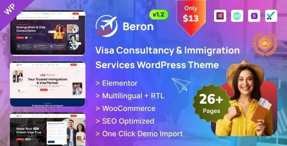 Beron - Visa Consultancy & Immigration Services WordPress Theme — homepage layout