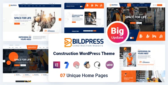 BildPress - Construction WordPress Theme — homepage layout