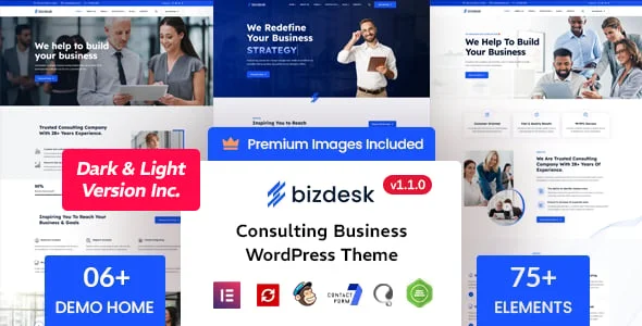 Bizdesk - Business Consulting WordPress Theme — homepage layout