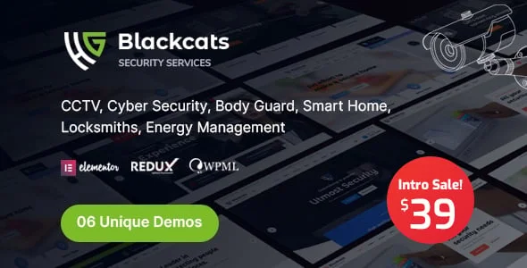 Blackcats - CCTV & Security WordPress Theme — homepage layout