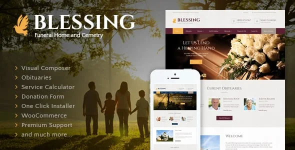 Blessing | Funeral Home Services & Cremation Parlor WordPress Theme — homepage layout