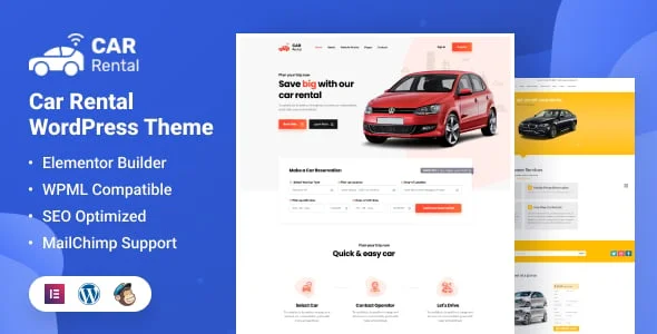 Car Rental WordPress Theme Landing Page — homepage layout