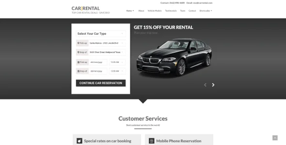 Car Rental WordPress Theme Landing Page — single post layout