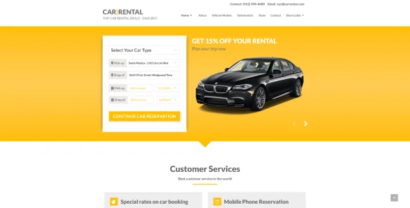 Car Rental WordPress Theme Landing Page — interior page design