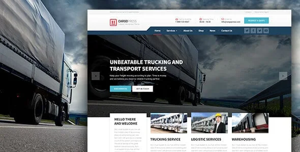 CargoPress — WordPress Theme for Logistics, Warehouse, and Transport Websites — homepage layout