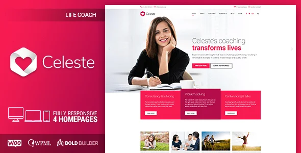 Celeste - Life Coach & Therapist WordPress Theme — homepage layout