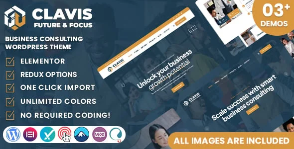 Clavis - Business Consulting WordPress Theme — homepage layout