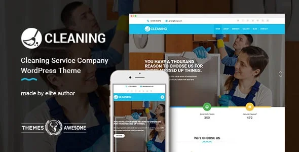 Cleaning Service Company WordPress Theme — homepage layout