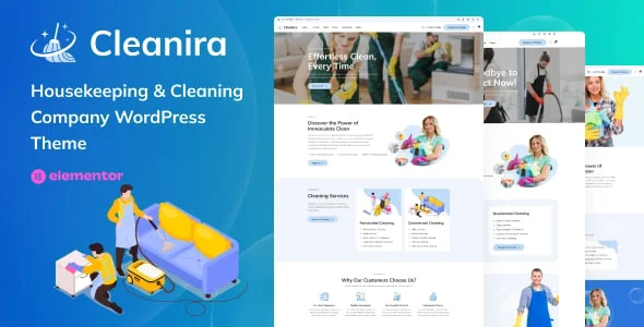 Cleanira - Housekeeping & Cleaning Company WordPress Theme — homepage layout