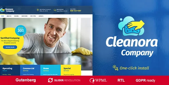 Cleanora - Cleaning Services WordPress Theme — homepage layout
