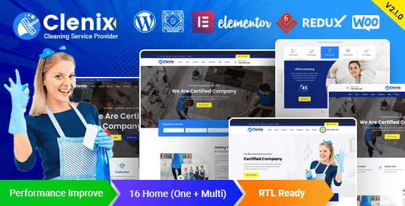 Clenix - Cleaning Services WordPress Theme — homepage layout