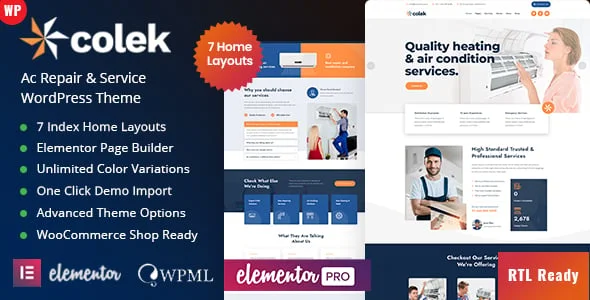 Colek - Air Conditioning & Heating WordPress Theme — homepage layout