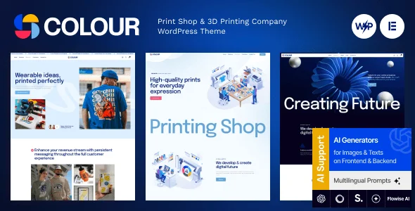 Colour - Print Shop & 3D Printing Company WordPress Theme — homepage layout