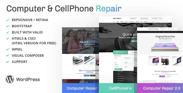 Computer and CellPhone Repair Services WordPress Theme — homepage layout