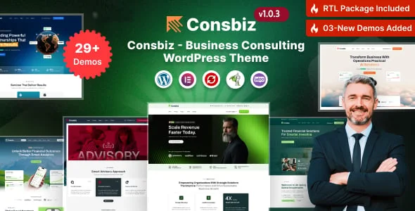 Consbiz – Business Consulting WordPress Theme — homepage layout