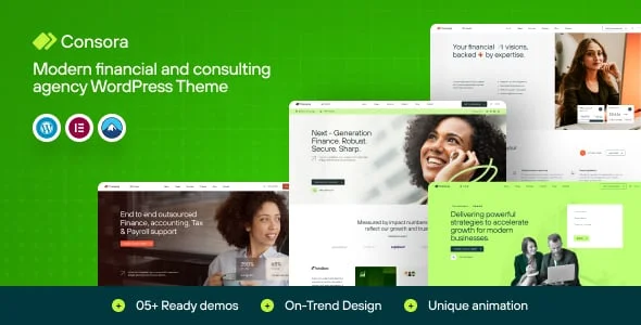 Consora - Business Finance & Consulting WordPress Theme — homepage layout