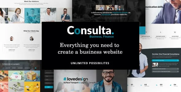 Consulta - Professional Business & Financial WordPress Theme — homepage layout