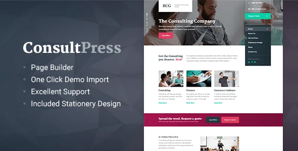 ConsultPress — WordPress Theme for Consulting and Financial Businesses — homepage layout