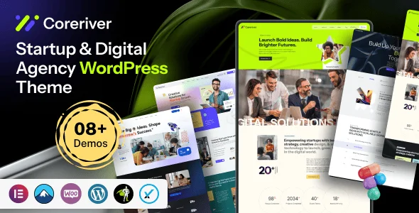 Coreriver - Startup & Digital Agency WordPress Theme — homepage layout