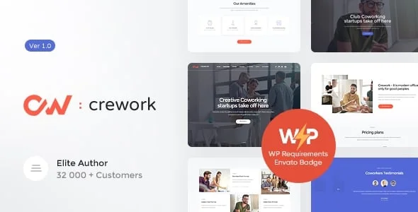 Crework | Coworking and Creative Space WordPress Theme — homepage layout