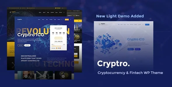 Cryptro - Crypto, NFT, Blockchain, Bitcoin WordPress — homepage layout