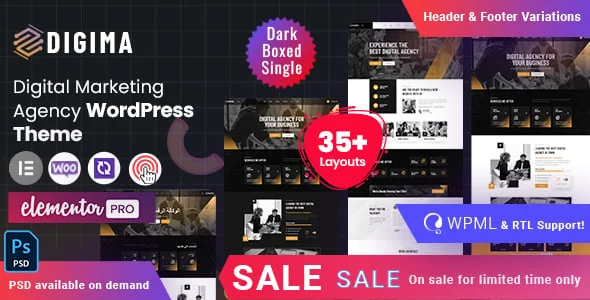 Digima - Digital Agency WordPress — homepage layout