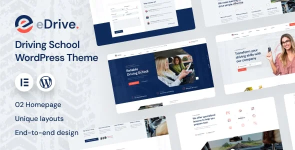 eDrive - Driving School WordPress Theme — homepage layout